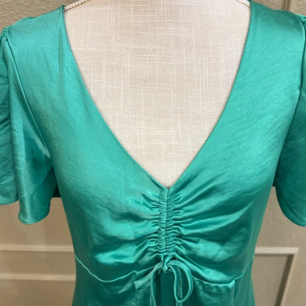 GIANNI BINI Women’s Green Midi Dress with Short Ruffled Sleeves. Size L - Picture 4 of 8